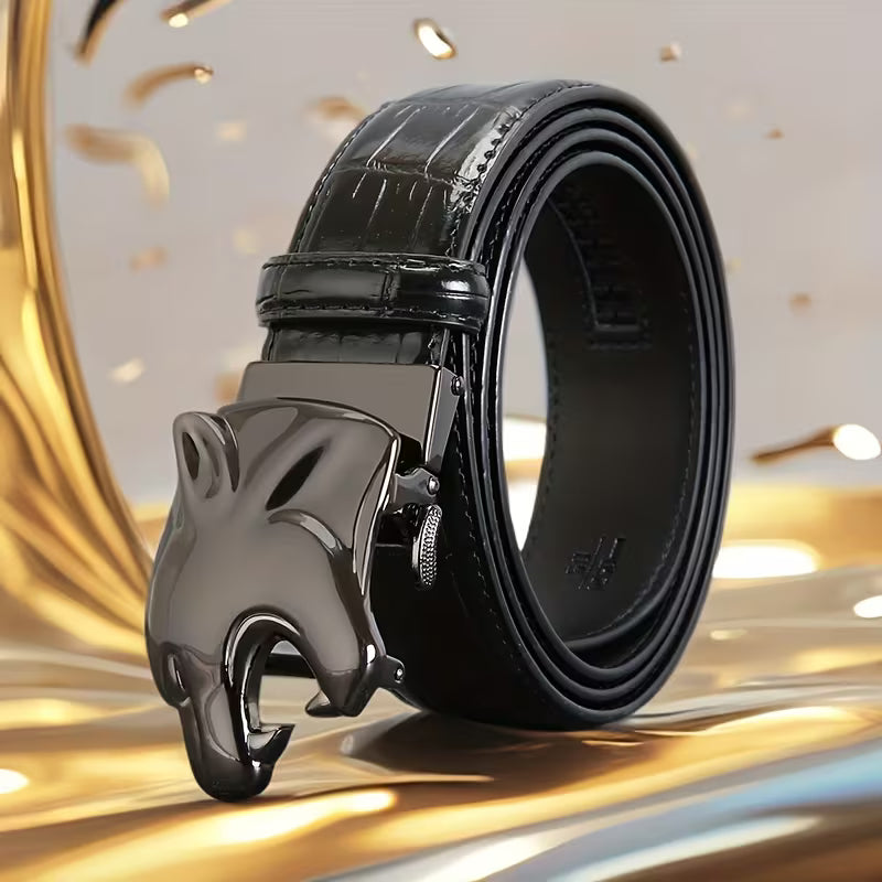 Streetwear-style personalized wolf head high-end belt for men, trendy and stylish daily leather waistband with premium brown/black color, ideal as a Valentine's Day gift for pants