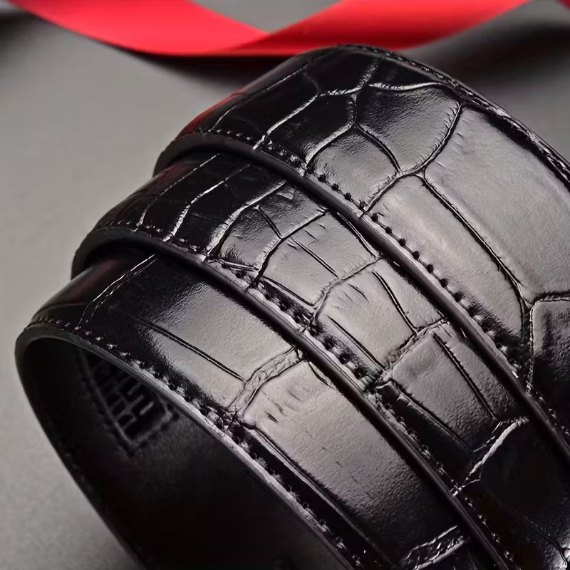 Retro-Style Men's Premium Belt — "Mythical Beast of Prosperity" Design, Automatic Buckle Leather Belt — Light Luxury Casual Waistband with a High-End Aesthetic — Presented in a Gift Box