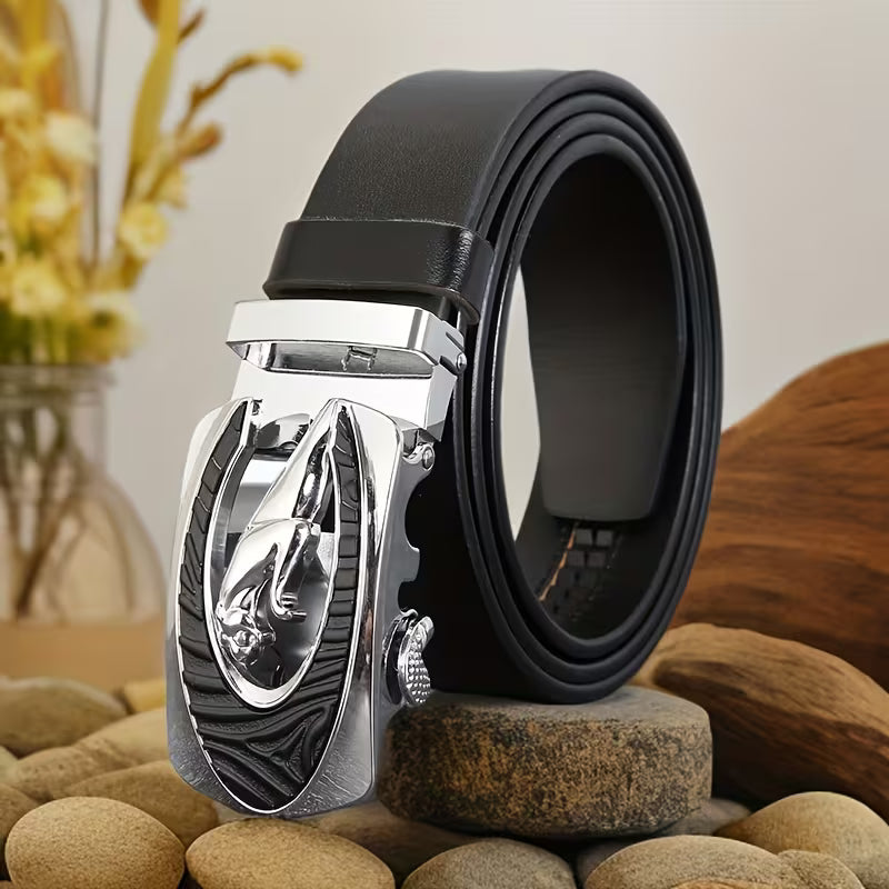 New Arrival: Street-Style Square Automatic-Buckle Belt for Young Men — Featuring a Handsome Leopard Motif and Gold Buckle. A Luxurious, Distinctive, and Versatile Accessory for the Modern Gentleman—Perfect for Jeans and an Ideal Valentine's Day Gift.