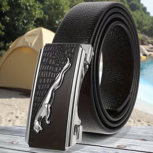 Men's Automatic Buckle Belt for Youngsters in Holiday Style, New Design with Wild Charm, Silver Leather, Suitable for Mid-Youth, Casual Denim Pants, and Business Suits as Festival Gifts