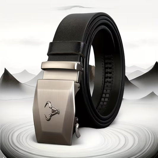 Light Luxury & Distinctive Men's Fashion Belt — Vintage Street Style, High-End & Versatile Business Belt with Automatic Bull-Head Buckle — Ideal for Young & Middle-Aged Men — Valentine's Day Gift