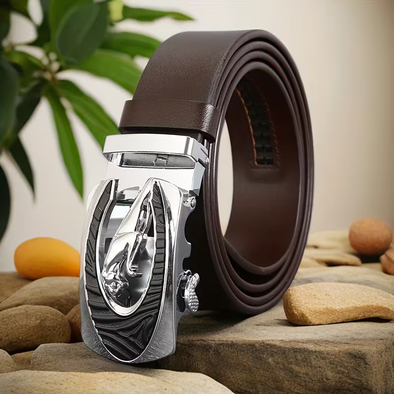 New Arrival: Street-Style Square Automatic-Buckle Belt for Young Men — Featuring a Handsome Leopard Motif and Gold Buckle. A Luxurious, Distinctive, and Versatile Accessory for the Modern Gentleman—Perfect for Jeans and an Ideal Valentine's Day Gift.