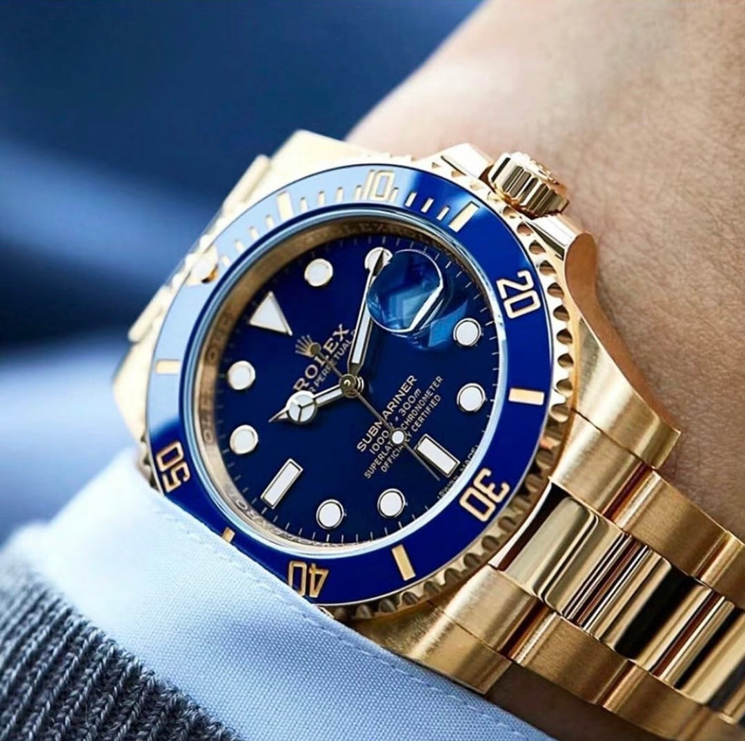 RX Submariner Blue Dial All Gold Rolex All Gold Blue Submariner Classic Men's Automatic Mechanical Watch
