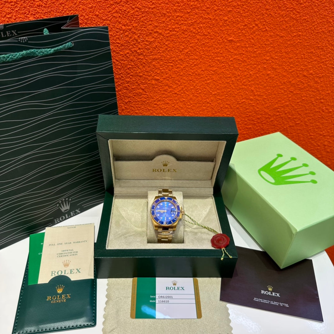 RX Submariner Blue Dial All Gold Rolex All Gold Blue Submariner Classic Men's Automatic Mechanical Watch