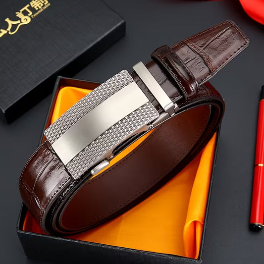 Retro & Elegant Gentleman's Style: Men's Minimalist Leather Belt—Versatile Silver-Gray Business Belt for Dress Trousers, Also Suitable for Young Men as a Casual Belt (Gift Box Included)