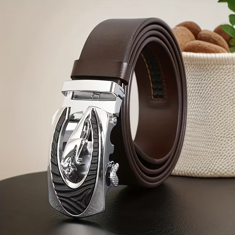 New Arrival: Street-Style Square Automatic-Buckle Belt for Young Men — Featuring a Handsome Leopard Motif and Gold Buckle. A Luxurious, Distinctive, and Versatile Accessory for the Modern Gentleman—Perfect for Jeans and an Ideal Valentine's Day Gift.