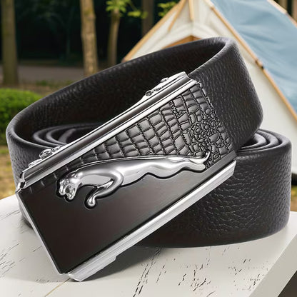 Men's Automatic Buckle Belt for Youngsters in Holiday Style, New Design with Wild Charm, Silver Leather, Suitable for Mid-Youth, Casual Denim Pants, and Business Suits as Festival Gifts