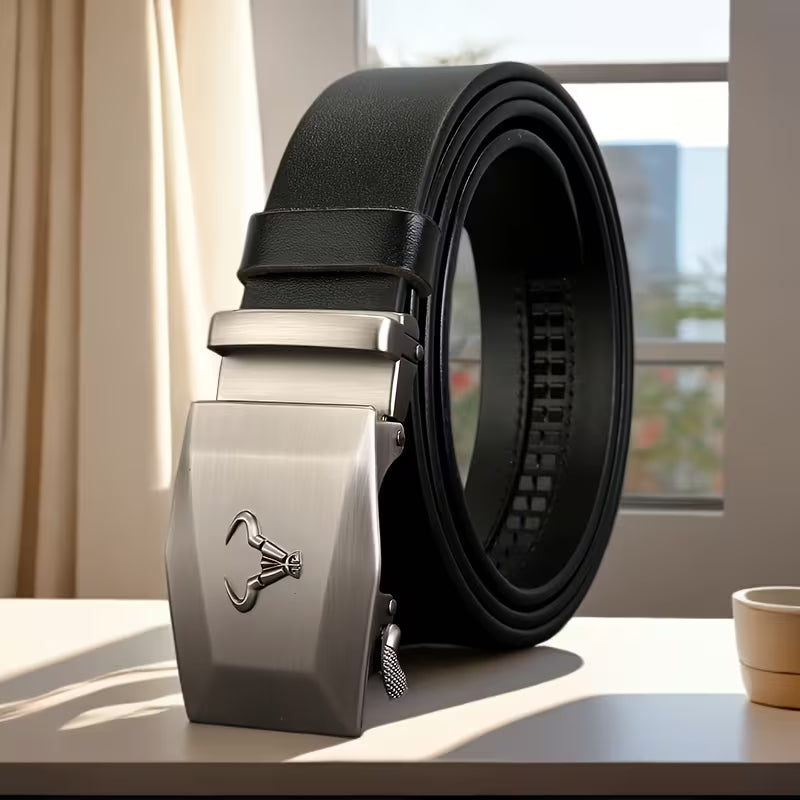 Light Luxury & Distinctive Men's Fashion Belt — Vintage Street Style, High-End & Versatile Business Belt with Automatic Bull-Head Buckle — Ideal for Young & Middle-Aged Men — Valentine's Day Gift