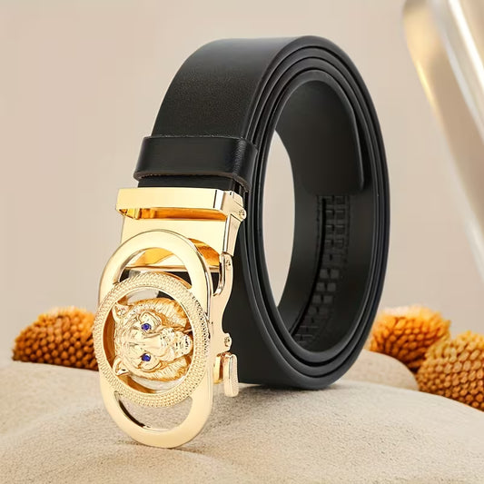 Distinctive Men's Premium Leather Belt — Tiger-Head Design, Fashionable Top-Grain Cowhide, Vintage Business-Casual Style — Light Luxury & Sophisticated — Waistband for Young and Middle-Aged Men