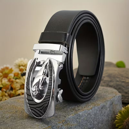 New Arrival: Street-Style Square Automatic-Buckle Belt for Young Men — Featuring a Handsome Leopard Motif and Gold Buckle. A Luxurious, Distinctive, and Versatile Accessory for the Modern Gentleman—Perfect for Jeans and an Ideal Valentine's Day Gift.