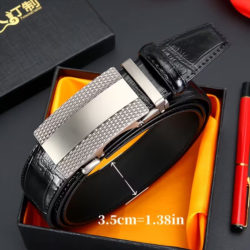Retro & Elegant Gentleman's Style: Men's Minimalist Leather Belt—Versatile Silver-Gray Business Belt for Dress Trousers, Also Suitable for Young Men as a Casual Belt (Gift Box Included)
