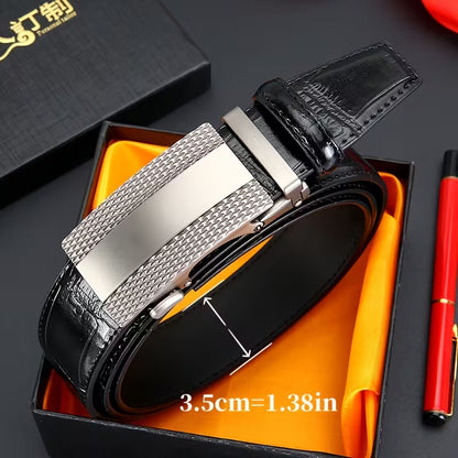 Retro & Elegant Gentleman's Style: Men's Minimalist Leather Belt—Versatile Silver-Gray Business Belt for Dress Trousers, Also Suitable for Young Men as a Casual Belt (Gift Box Included)