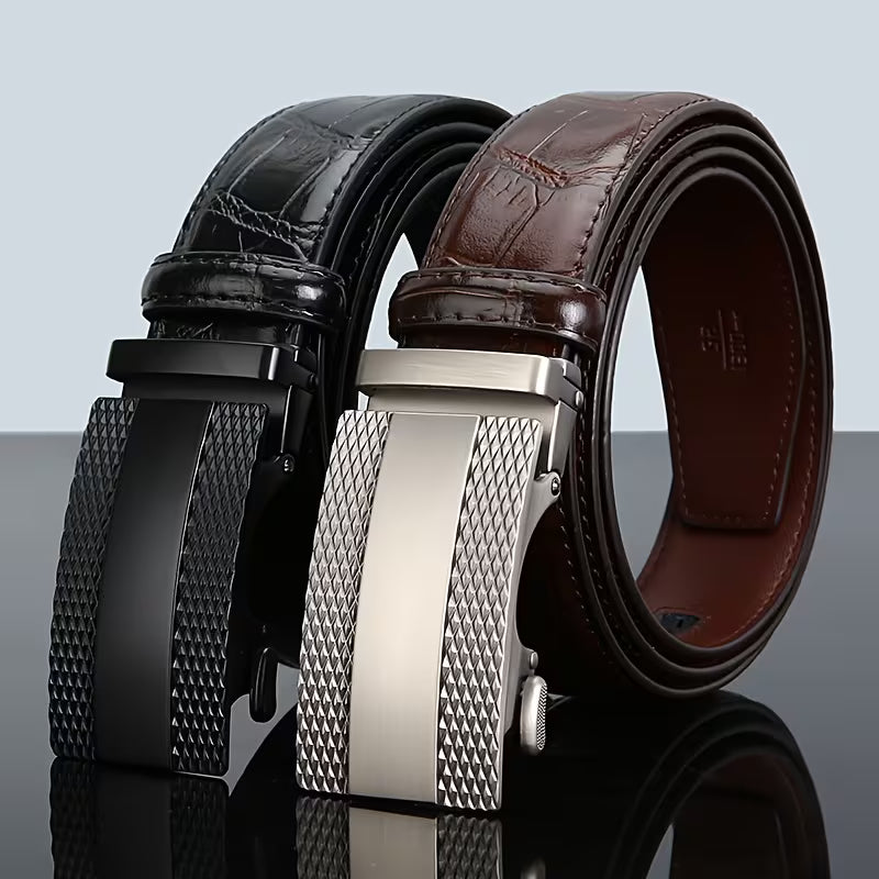 Retro & Elegant Gentleman's Style: Men's Minimalist Leather Belt—Versatile Silver-Gray Business Belt for Dress Trousers, Also Suitable for Young Men as a Casual Belt (Gift Box Included)