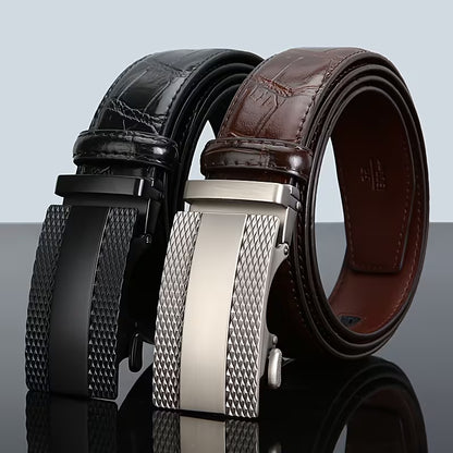 Retro & Elegant Gentleman's Style: Men's Minimalist Leather Belt—Versatile Silver-Gray Business Belt for Dress Trousers, Also Suitable for Young Men as a Casual Belt (Gift Box Included)