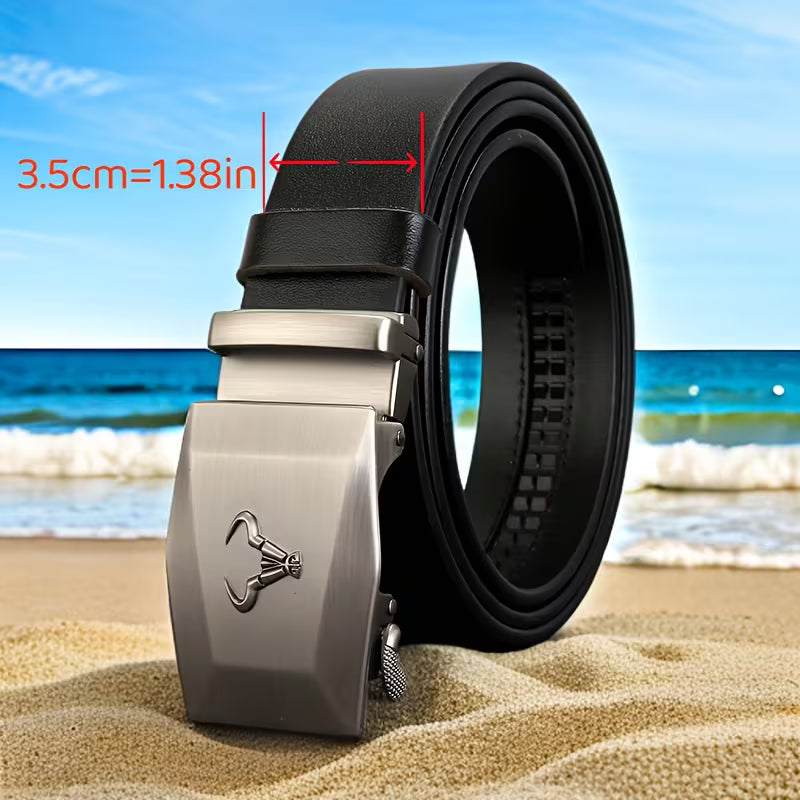 Light Luxury & Distinctive Men's Fashion Belt — Vintage Street Style, High-End & Versatile Business Belt with Automatic Bull-Head Buckle — Ideal for Young & Middle-Aged Men — Valentine's Day Gift