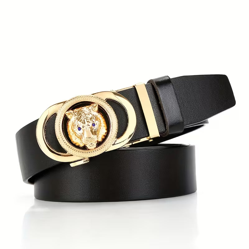 Distinctive Men's Premium Leather Belt — Tiger-Head Design, Fashionable Top-Grain Cowhide, Vintage Business-Casual Style — Light Luxury & Sophisticated — Waistband for Young and Middle-Aged Men