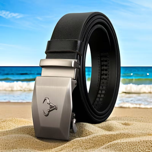 Light Luxury & Distinctive Men's Fashion Belt — Vintage Street Style, High-End & Versatile Business Belt with Automatic Bull-Head Buckle — Ideal for Young & Middle-Aged Men — Valentine's Day Gift