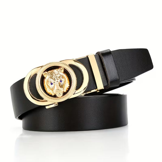 Distinctive Men's Premium Leather Belt — Tiger-Head Design, Fashionable Top-Grain Cowhide, Vintage Business-Casual Style — Light Luxury & Sophisticated — Waistband for Young and Middle-Aged Men