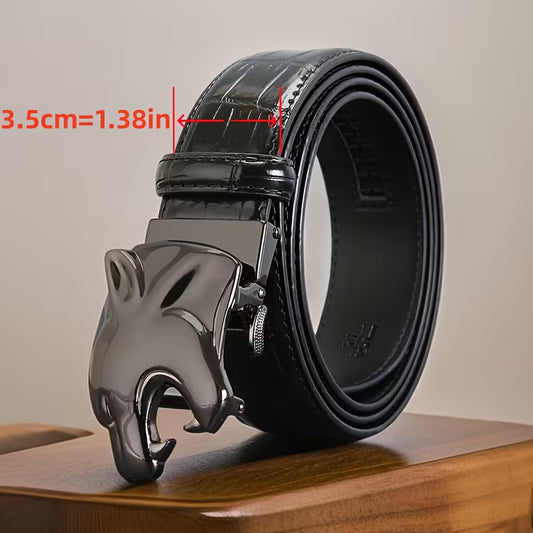 Streetwear-style personalized wolf head high-end belt for men, trendy and stylish daily leather waistband with premium brown/black color, ideal as a Valentine's Day gift for pants