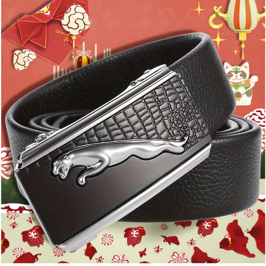 Men's Automatic Buckle Belt for Youngsters in Holiday Style, New Design with Wild Charm, Silver Leather, Suitable for Mid-Youth, Casual Denim Pants, and Business Suits as Festival Gifts